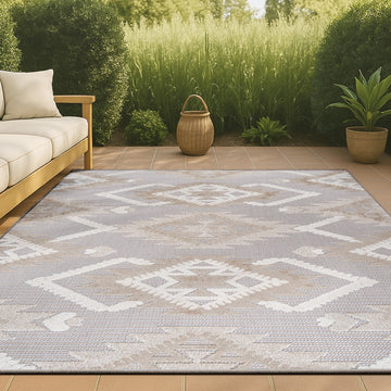 Sumak High-low Pile Neutral Diamond Kilim Area Rug